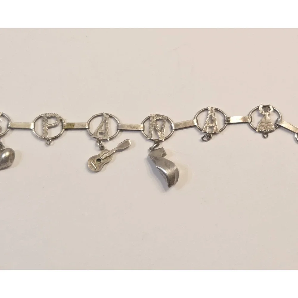 Vintage Alpaca Silver Espana Charm Bracelet 8